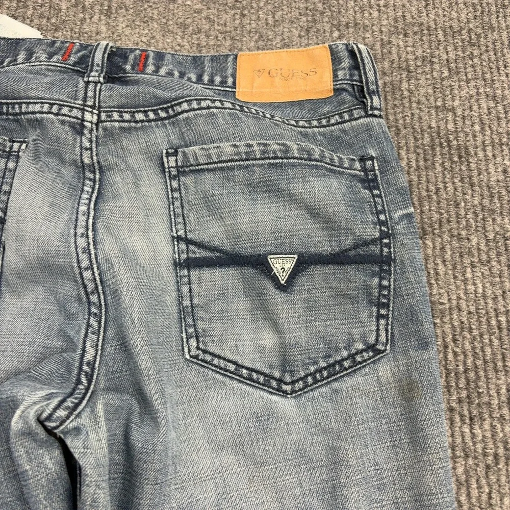 Guess Jeans Mens 31 Blue Cotton Polyester Regular Straight Crescent‎ Fit Casual